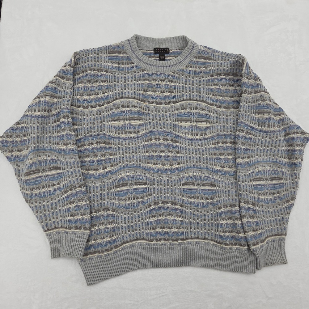 VTG Reunion Menswear Knit 3D Texture Sweater Sz Lg USA Made Grandpa Coogi Style